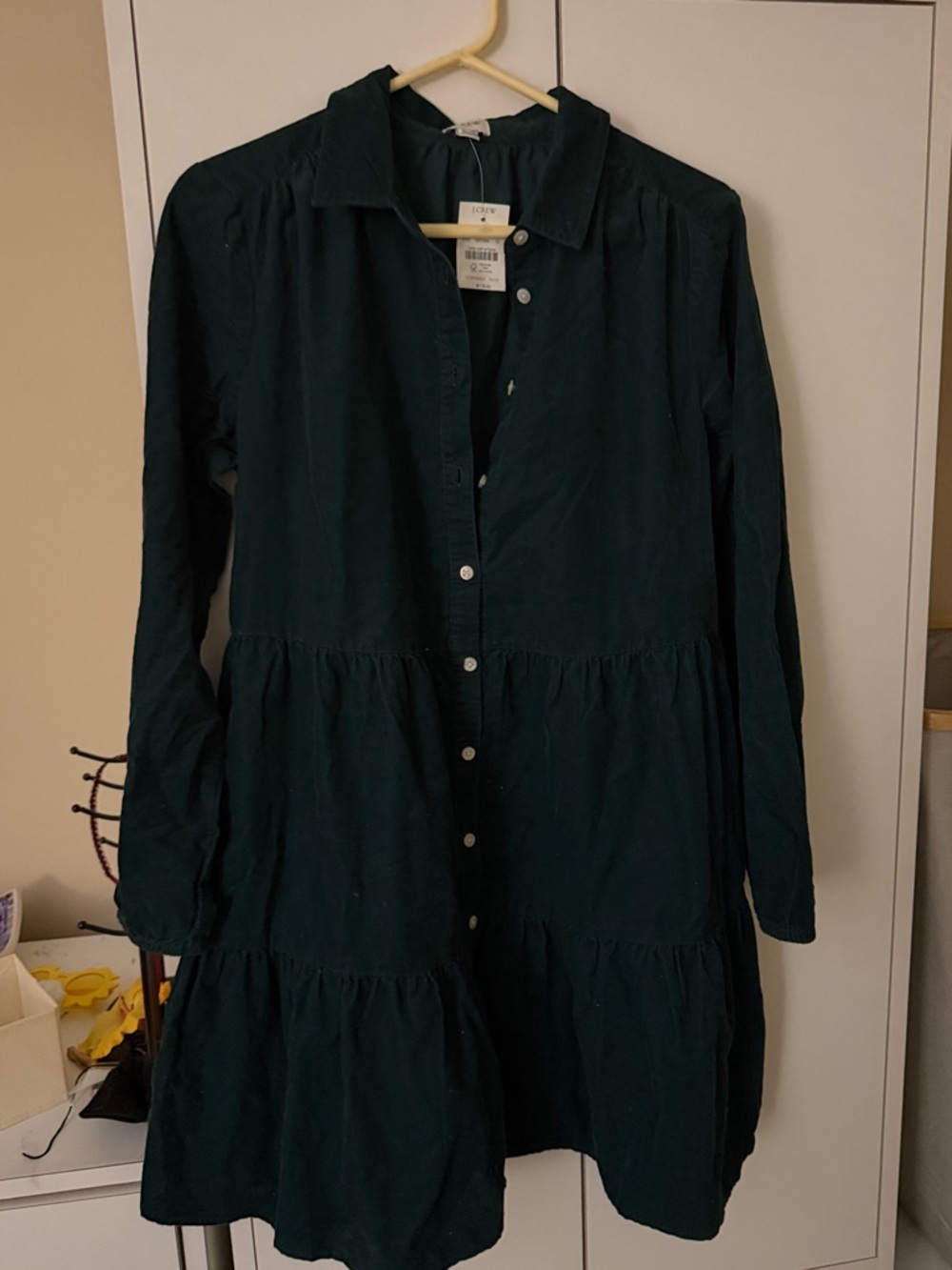 J. Crew Hunter Green Corduroy Button-Front Dress - size 10